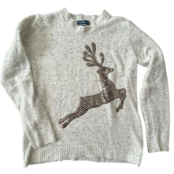Cream and brown reindeer sweater with sequins #Christmas #Winter - Picture 1 of 5